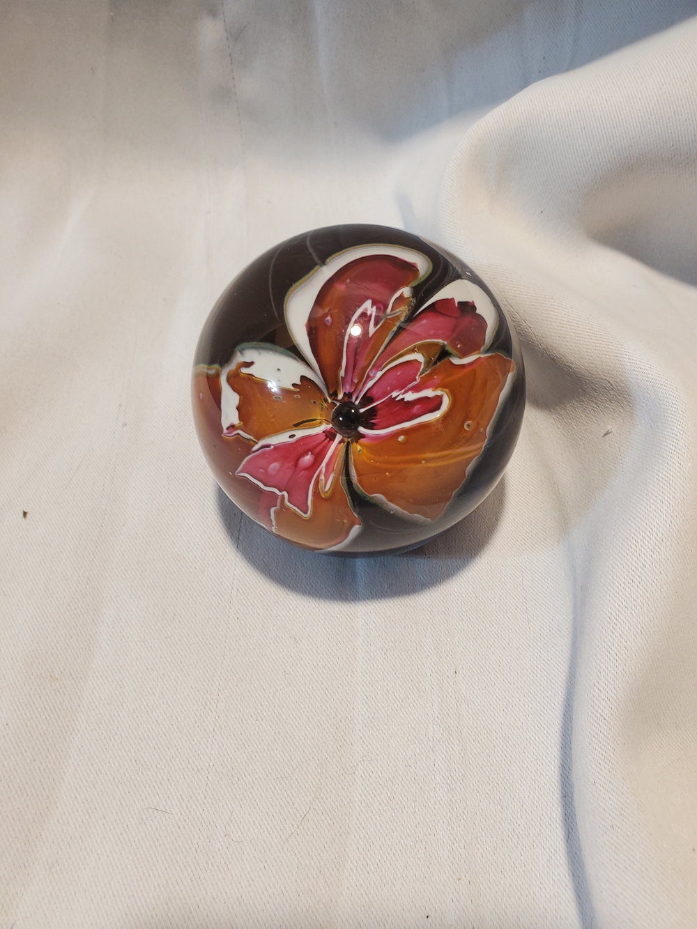 Vintage 1991 The Glass Eye Studio Magnum Art Glass Paperweight - 3.5" Floral